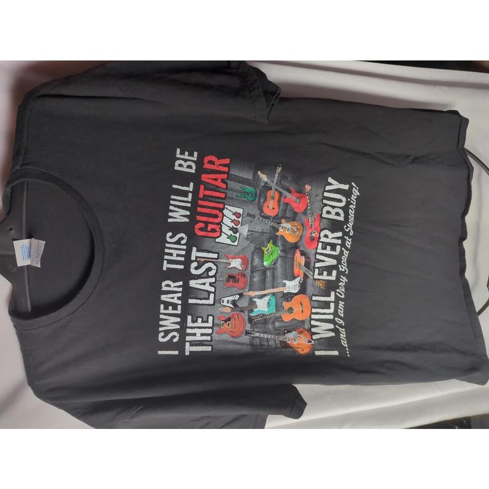 Delta Pro Weight XL Black Graphic T-Shirt with Guitar Print